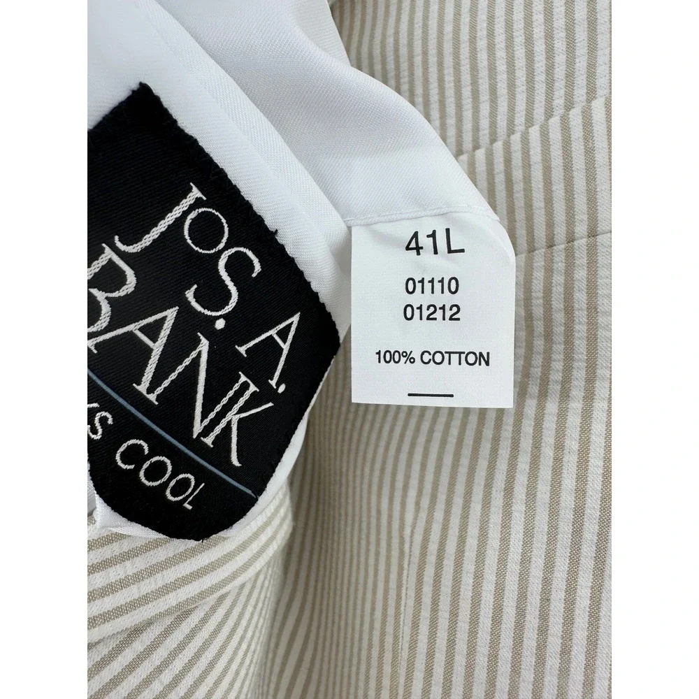 Jos. A. Bank Stays Cool Mens Suit 41L 35W Tan Seersucker Cotton Tailored Fit